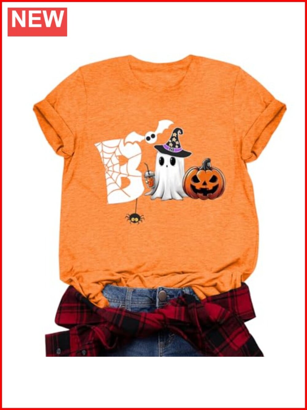 Funny Halloween Ghost Pumpkin T-Shirt Short Sleeve Crew Neck Fall Top